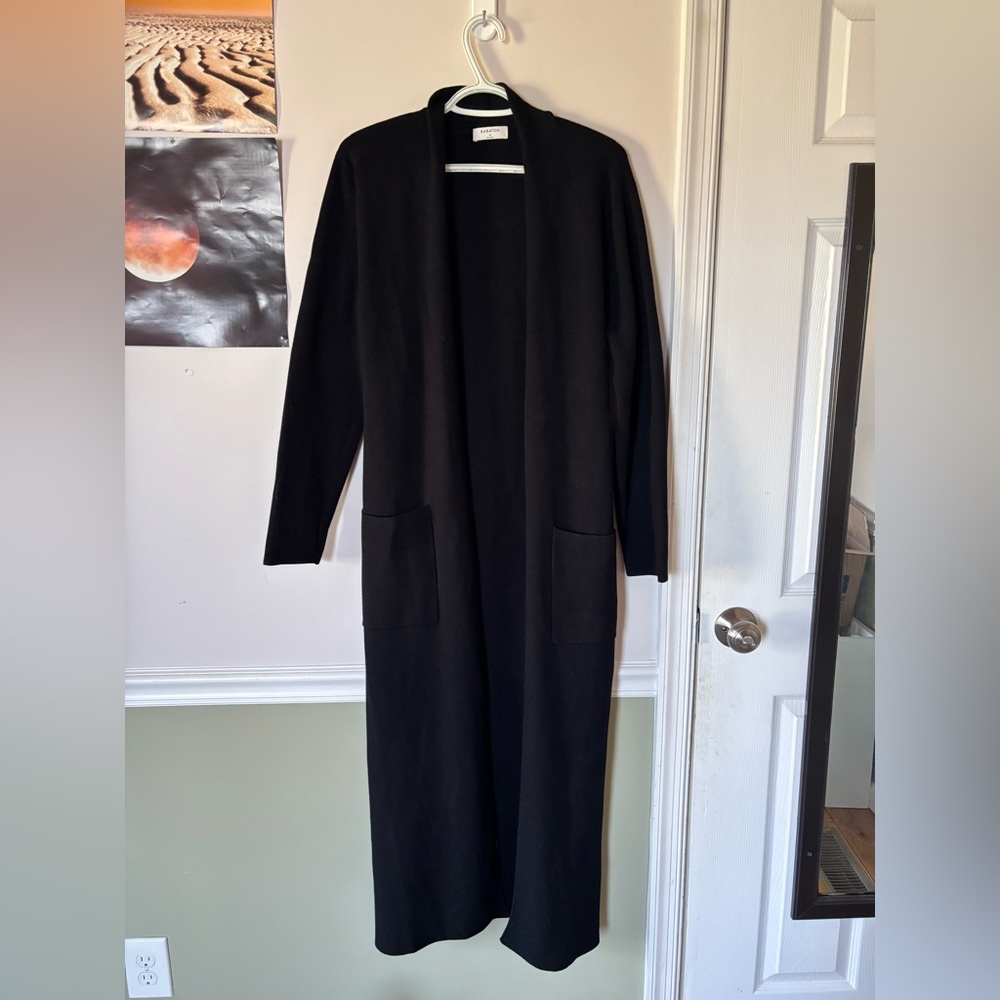 Babaton Aritzia Longline Cardigan Duster Black Open Front Minimalist Size M